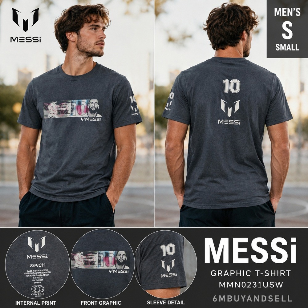 Messi Mens Graphic T-Shirt Charcoal Gray Soccer Football #10 Small MMN0231USW